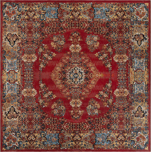 Antique Red 10' x 10' Outdoor Traditional Square Area Rug Weather Resistant for Patio, Deck, Terrace, Balcony, Porch Classical Design Outside Carpet for Sale at Rug Engine