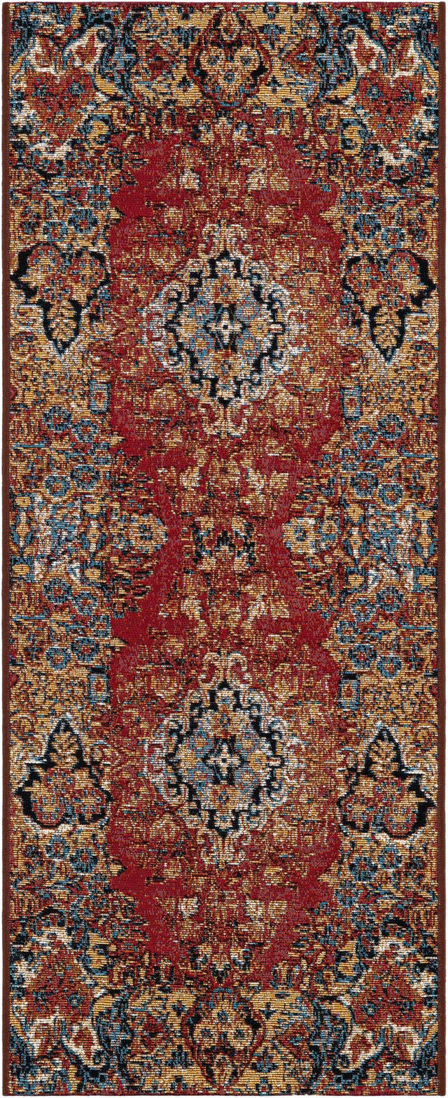 Antique Red 2' x 5' 1 Outdoor Traditional Runner Area Rug Weather Resistant for Patio, Deck, Terrace, Balcony, Porch Classical Design Outside Carpet for Sale at Rug Engine