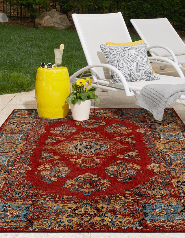 Antique Red 10' x 13' 1 Outdoor Traditional Rectangle Area Rug Weather Resistant for Patio, Deck, Terrace, Balcony, Porch Classical Design Outside Carpet for Sale at Rug Engine