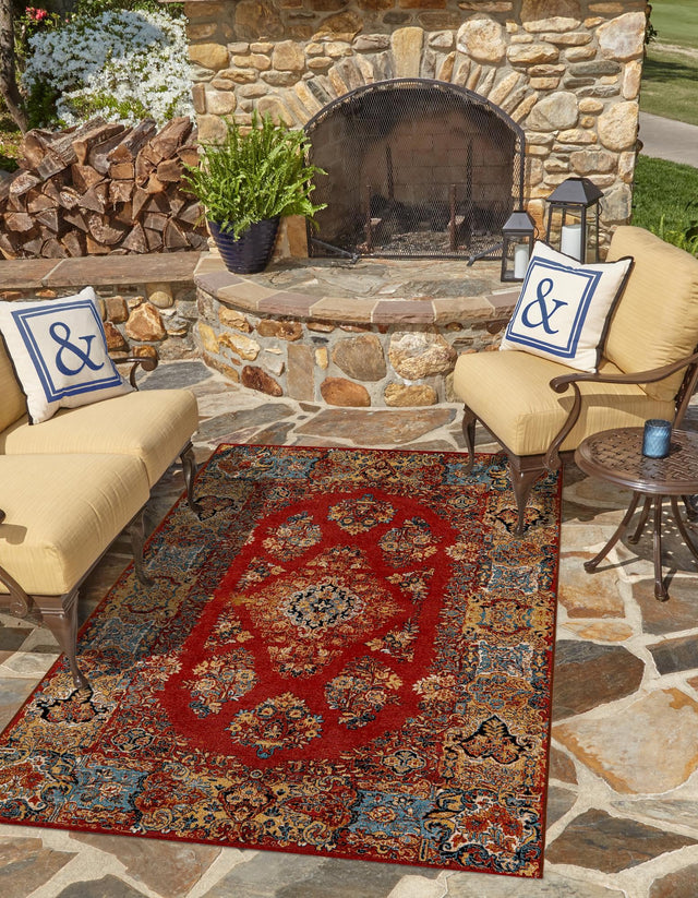 Antique Red 7' 10 x 10' Outdoor Traditional Rectangle Area Rug Weather Resistant for Patio, Deck, Terrace, Balcony, Porch Classical Design Outside Carpet for Sale at Rug Engine