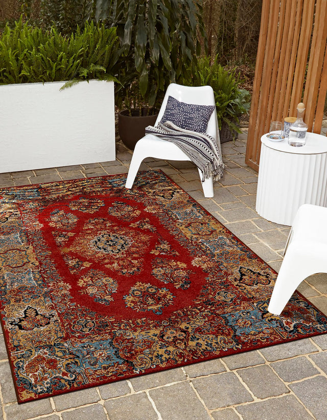 Antique Red 2' x 3' 1 Outdoor Traditional Rectangle Area Rug Weather Resistant for Patio, Deck, Terrace, Balcony, Porch Classical Design Outside Carpet for Sale at Rug Engine