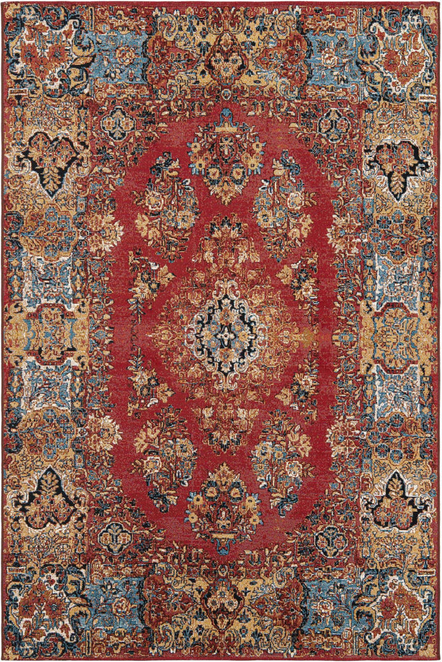 Antique Red 6' 1 x 9' Outdoor Traditional Rectangle Area Rug Weather Resistant for Patio, Deck, Terrace, Balcony, Porch Classical Design Outside Carpet for Sale at Rug Engine