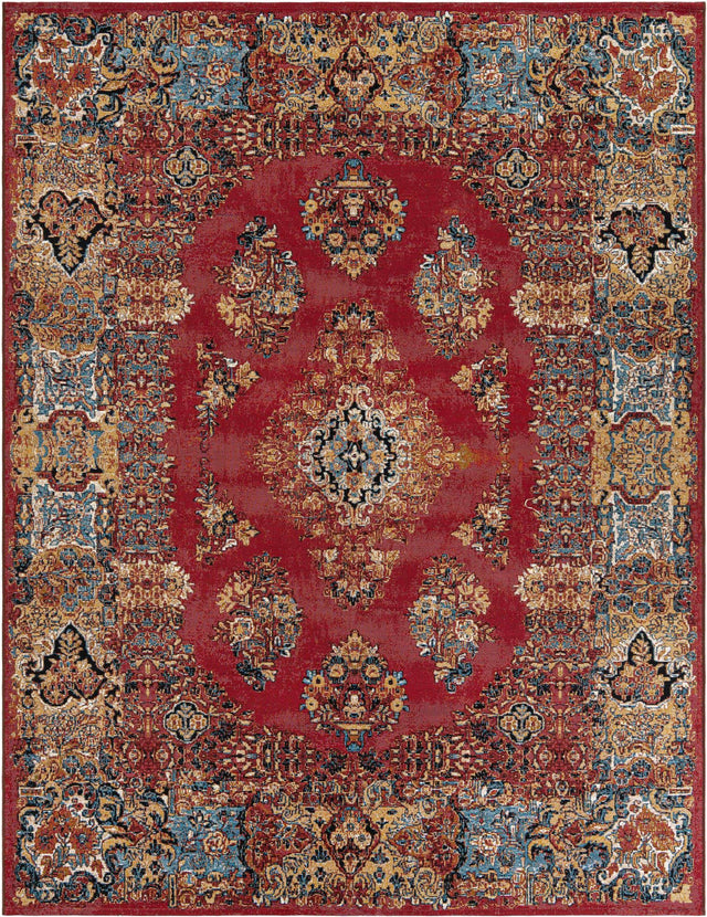 Antique Red 7' 10 x 10' Outdoor Traditional Rectangle Area Rug Weather Resistant for Patio, Deck, Terrace, Balcony, Porch Classical Design Outside Carpet for Sale at Rug Engine