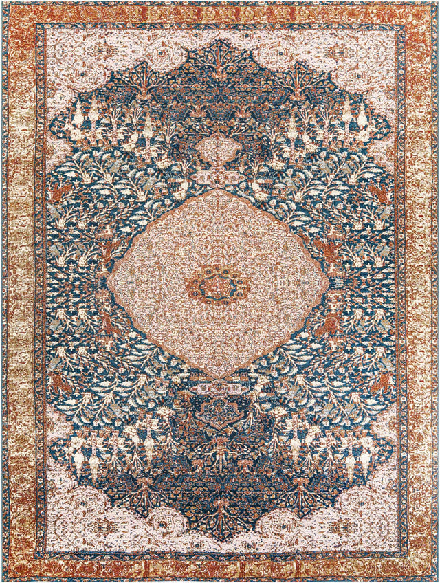 Navy Blue and Light Pink 10' x 13' 1 Outdoor Traditional Rectangle Area Rug Weather Resistant for Patio, Deck, Terrace, Balcony, Porch Classical Design Outside Carpet for Sale at Rug Engine