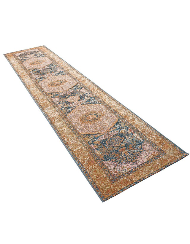 Navy Blue and Light Pink 2' 7 x 12' Outdoor Traditional Runner Area Rug Weather Resistant for Patio, Deck, Terrace, Balcony, Porch Classical Design Outside Carpet for Sale at Rug Engine