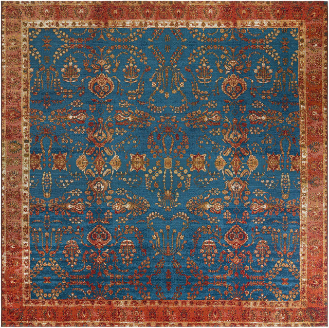 Navy Blue 10' x 10' Outdoor Traditional Square Area Rug Weather Resistant for Patio, Deck, Terrace, Balcony, Porch Classical Design Outside Carpet for Sale at Rug Engine