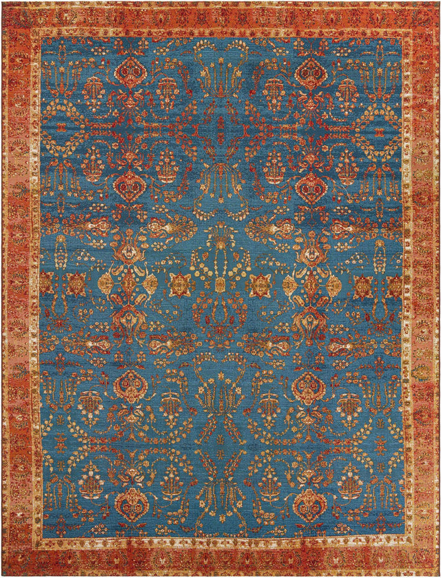 Navy Blue 10' x 13' 1 Outdoor Traditional Rectangle Area Rug Weather Resistant for Patio, Deck, Terrace, Balcony, Porch Classical Design Outside Carpet for Sale at Rug Engine