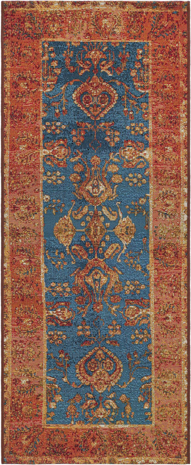 Navy Blue 2' x 5' 1 Outdoor Traditional Runner Area Rug Weather Resistant for Patio, Deck, Terrace, Balcony, Porch Classical Design Outside Carpet for Sale at Rug Engine