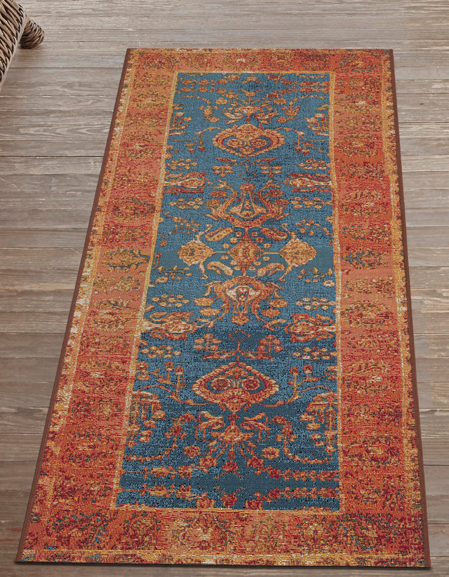 Navy Blue 2' x 6' 1 Outdoor Traditional Runner Area Rug Weather Resistant for Patio, Deck, Terrace, Balcony, Porch Classical Design Outside Carpet for Sale at Rug Engine