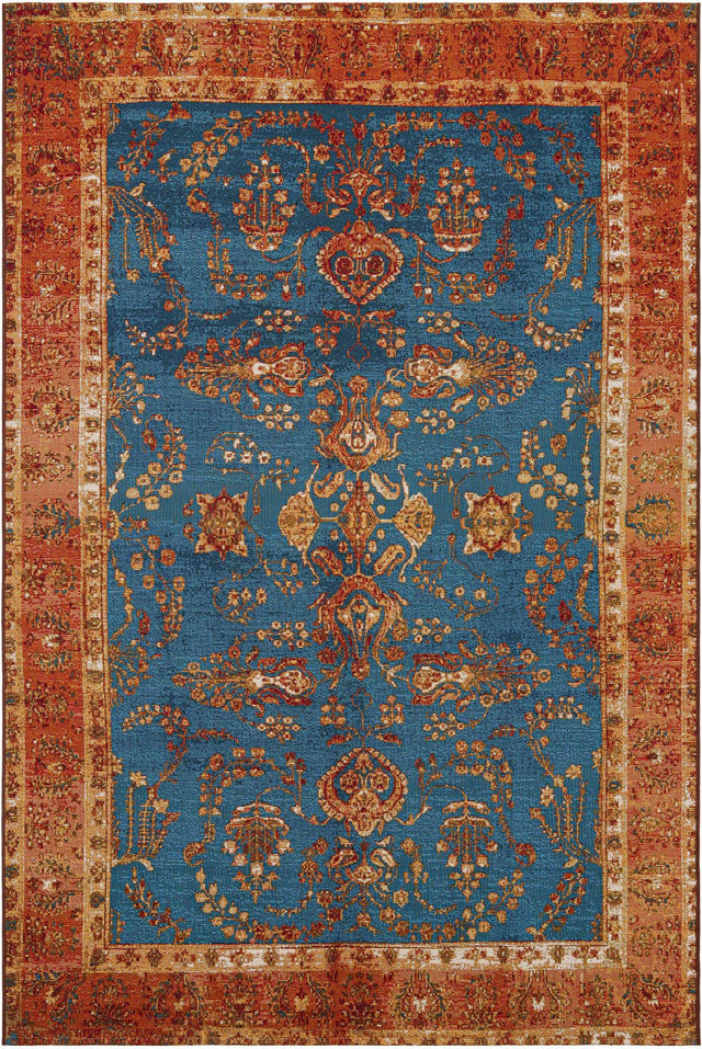 Navy Blue 6' 1 x 9' Outdoor Traditional Rectangle Area Rug Weather Resistant for Patio, Deck, Terrace, Balcony, Porch Classical Design Outside Carpet for Sale at Rug Engine