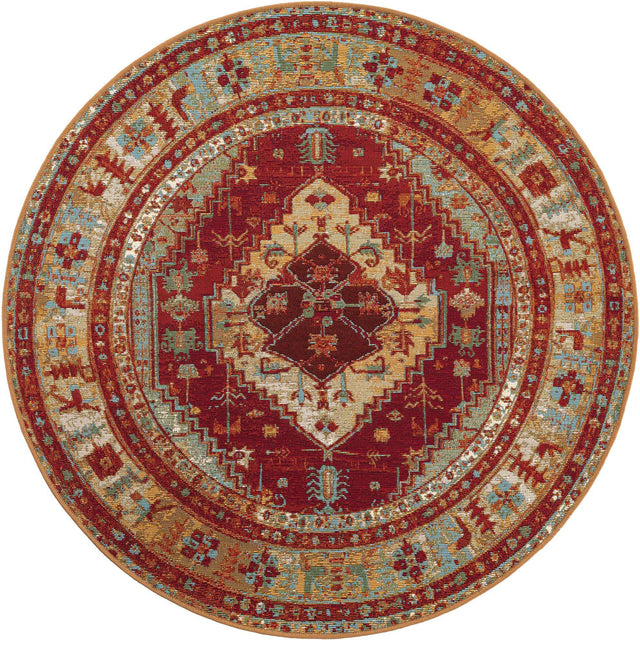 Red Green Blue 4' 1 x 4' 1 Outdoor Traditional Round Area Rug Weather Resistant for Patio, Deck, Terrace, Balcony, Porch Classical Design Outside Carpet for Sale at Rug Engine