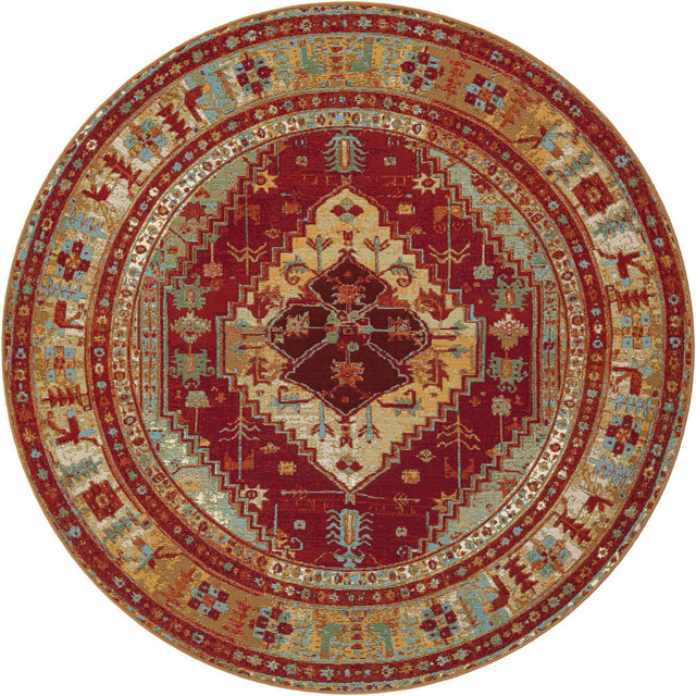 Red Green Blue 6' 1 x 6' 1 Outdoor Traditional Round Area Rug Weather Resistant for Patio, Deck, Terrace, Balcony, Porch Classical Design Outside Carpet for Sale at Rug Engine