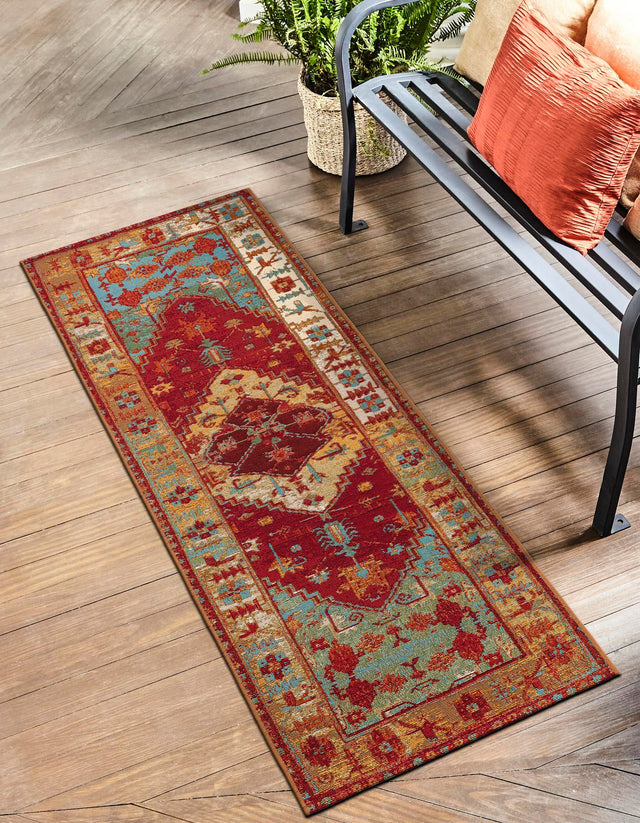Red Green Blue 2' x 5' 1 Outdoor Traditional Runner Area Rug Weather Resistant for Patio, Deck, Terrace, Balcony, Porch Classical Design Outside Carpet for Sale at Rug Engine