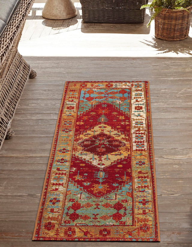Red Green Blue 2' x 8' Outdoor Traditional Runner Area Rug Weather Resistant for Patio, Deck, Terrace, Balcony, Porch Classical Design Outside Carpet for Sale at Rug Engine