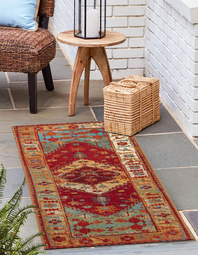Red Green Blue 2' 7 x 10' Outdoor Traditional Runner Area Rug Weather Resistant for Patio, Deck, Terrace, Balcony, Porch Classical Design Outside Carpet for Sale at Rug Engine