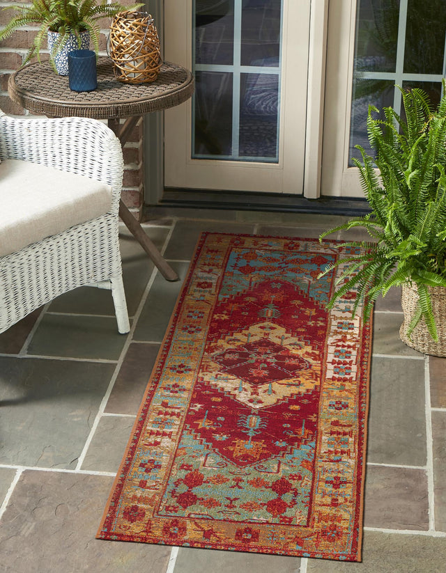 Red Green Blue 2' 7 x 10' Outdoor Traditional Runner Area Rug Weather Resistant for Patio, Deck, Terrace, Balcony, Porch Classical Design Outside Carpet for Sale at Rug Engine