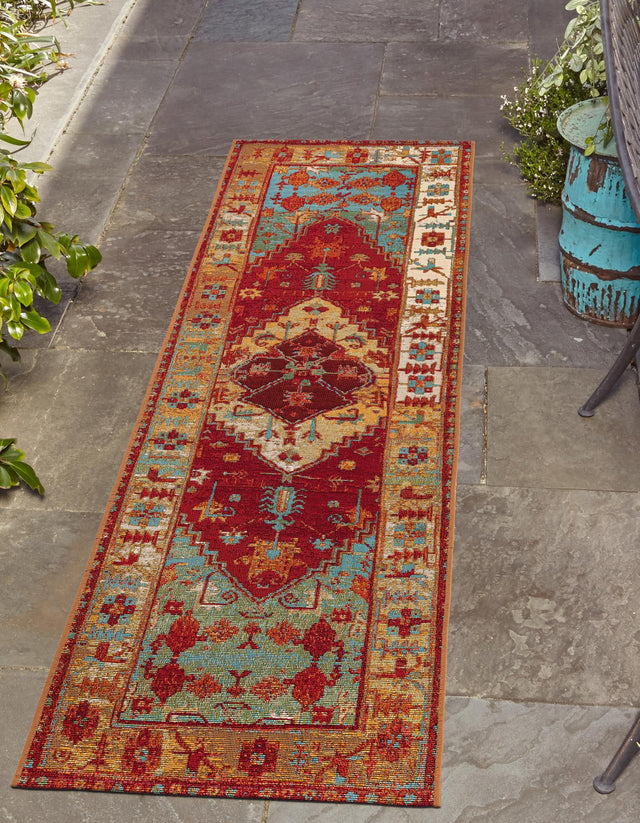 Red Green Blue 2' x 8' Outdoor Traditional Runner Area Rug Weather Resistant for Patio, Deck, Terrace, Balcony, Porch Classical Design Outside Carpet for Sale at Rug Engine