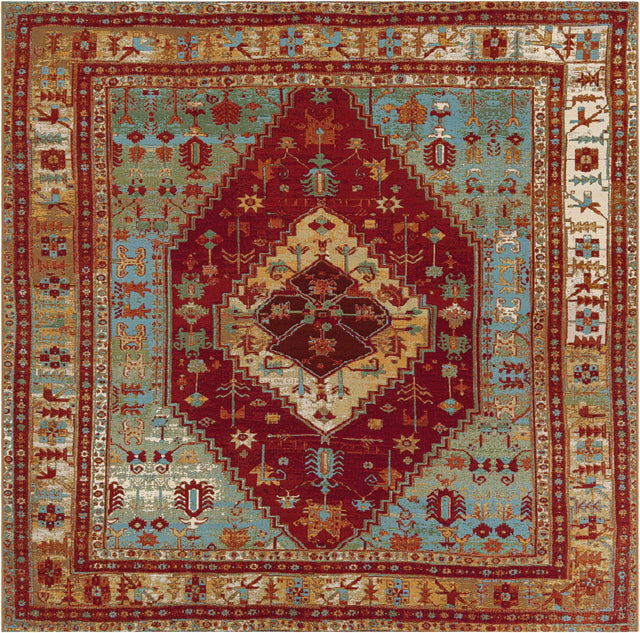 Red Green Blue 7' 10 x 7' 10 Outdoor Traditional Square Area Rug Weather Resistant for Patio, Deck, Terrace, Balcony, Porch Classical Design Outside Carpet for Sale at Rug Engine