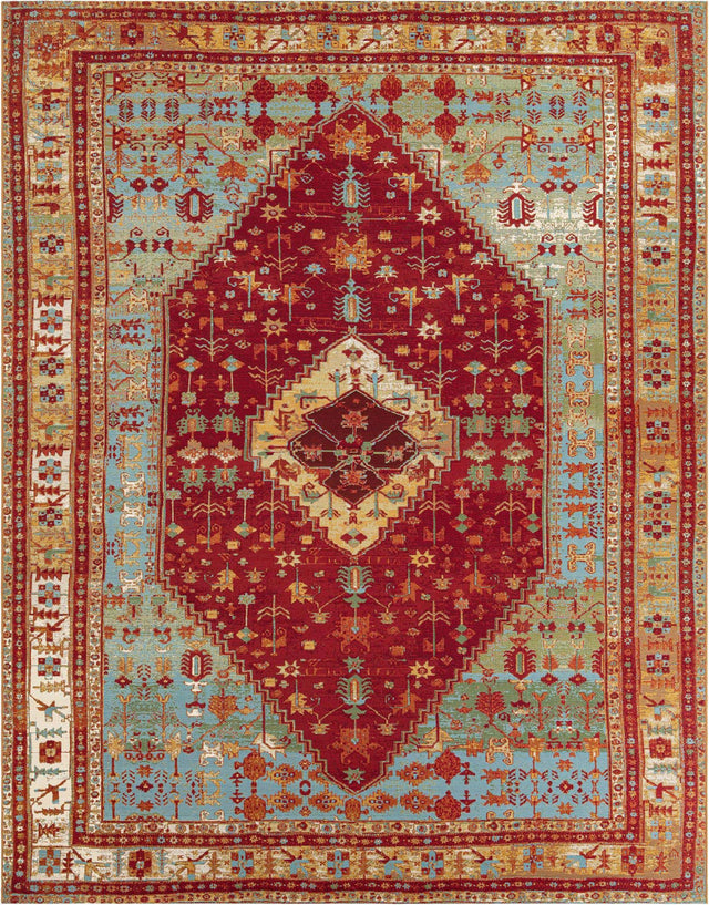 Red Green Blue 9' x 12' Outdoor Traditional Rectangle Area Rug Weather Resistant for Patio, Deck, Terrace, Balcony, Porch Classical Design Outside Carpet for Sale at Rug Engine