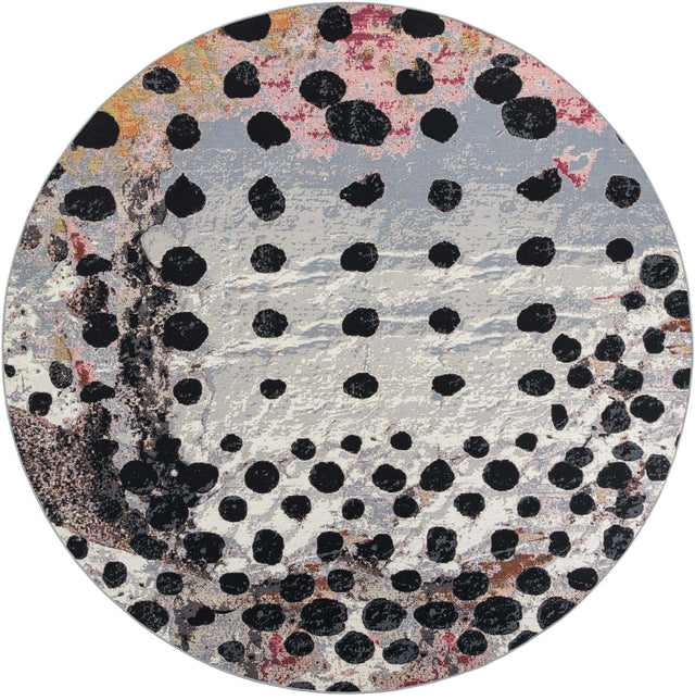 White and Black 10' x 10' Outdoor Modern Round Area Rug Weather Resistant for Patio, Deck, Terrace, Balcony, Porch 100% Polypropylene Modern Outside Carpet for Sale at Rug Engine