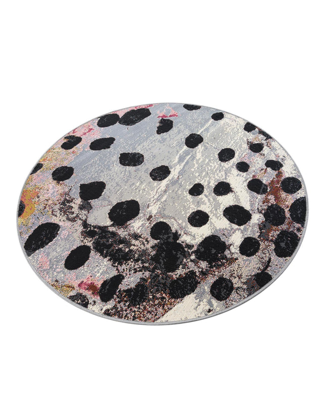White and Black 4' 1 x 4' 1 Outdoor Modern Round Area Rug Weather Resistant for Patio, Deck, Terrace, Balcony, Porch 100% Polypropylene Modern Outside Carpet for Sale at Rug Engine