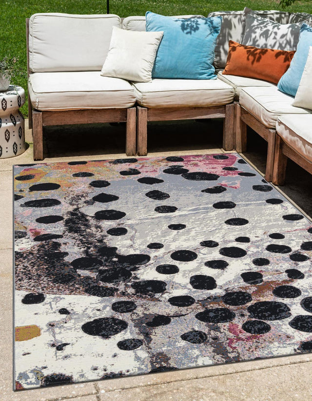 White and Black 7' 10 x 10' Outdoor Modern Rectangle Area Rug Weather Resistant for Patio, Deck, Terrace, Balcony, Porch 100% Polypropylene Modern Outside Carpet for Sale at Rug Engine