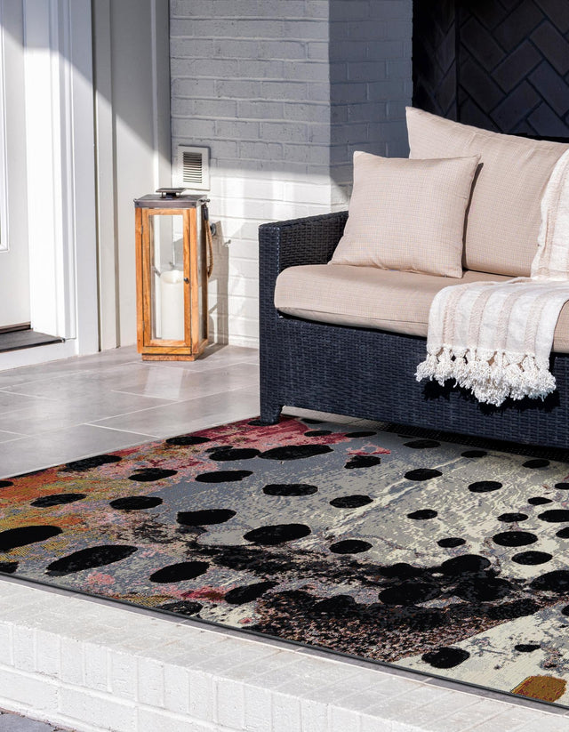 White and Black 7' 10 x 10' Outdoor Modern Rectangle Area Rug Weather Resistant for Patio, Deck, Terrace, Balcony, Porch 100% Polypropylene Modern Outside Carpet for Sale at Rug Engine