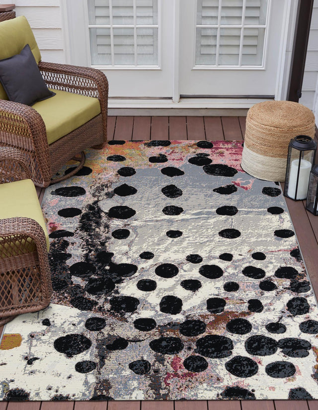 White and Black 7' 10 x 10' Outdoor Modern Rectangle Area Rug Weather Resistant for Patio, Deck, Terrace, Balcony, Porch 100% Polypropylene Modern Outside Carpet for Sale at Rug Engine
