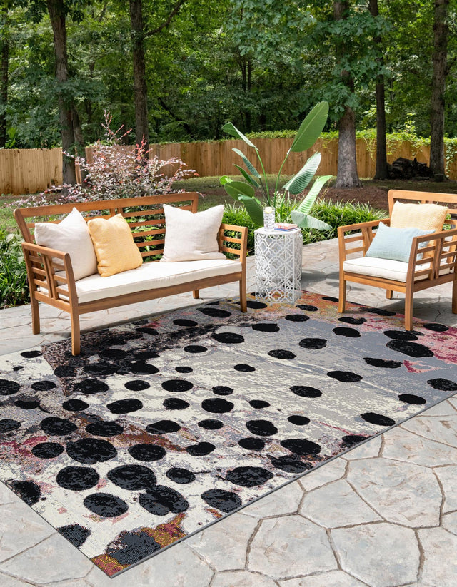 White and Black 7' 10 x 10' Outdoor Modern Rectangle Area Rug Weather Resistant for Patio, Deck, Terrace, Balcony, Porch 100% Polypropylene Modern Outside Carpet for Sale at Rug Engine