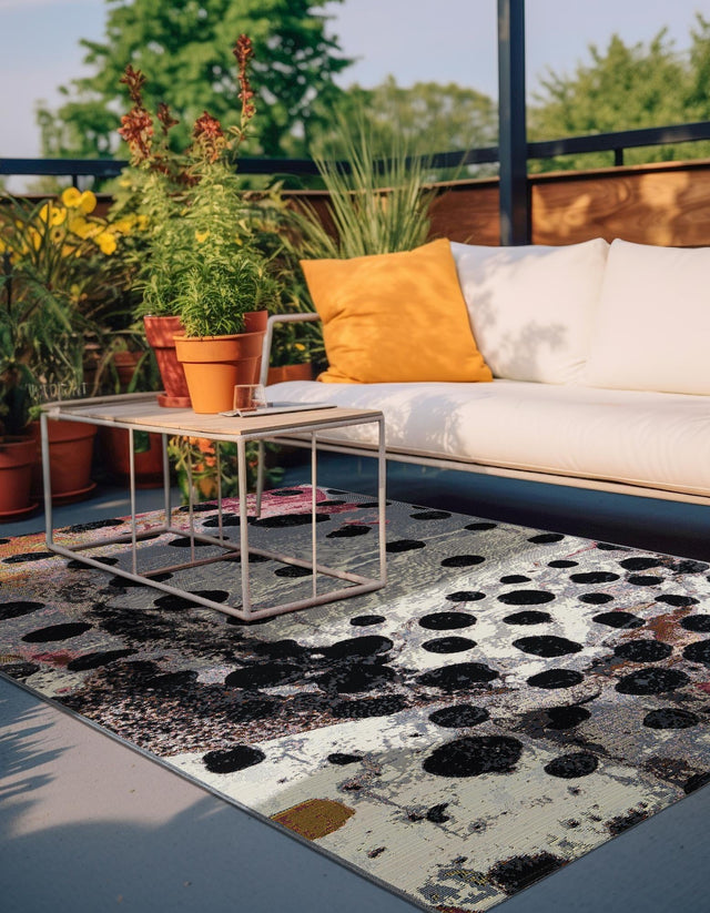 White and Black 7' 10 x 10' Outdoor Modern Rectangle Area Rug Weather Resistant for Patio, Deck, Terrace, Balcony, Porch 100% Polypropylene Modern Outside Carpet for Sale at Rug Engine