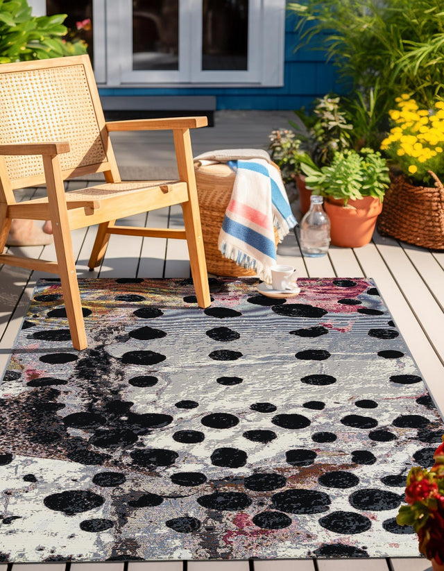 White and Black 7' 10 x 10' Outdoor Modern Rectangle Area Rug Weather Resistant for Patio, Deck, Terrace, Balcony, Porch 100% Polypropylene Modern Outside Carpet for Sale at Rug Engine