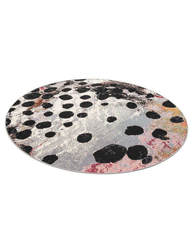 White and Black 6' 1 x 6' 1 Outdoor Modern Round Area Rug Weather Resistant for Patio, Deck, Terrace, Balcony, Porch 100% Polypropylene Modern Outside Carpet for Sale at Rug Engine
