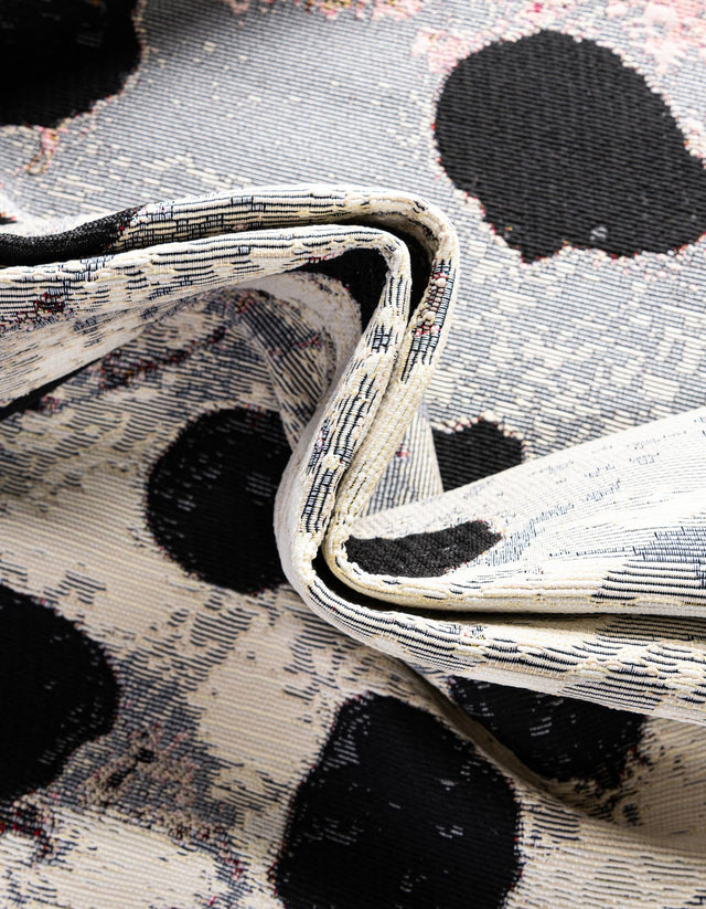 White and Black 4' 1 x 4' 1 Outdoor Modern Round Area Rug Weather Resistant for Patio, Deck, Terrace, Balcony, Porch 100% Polypropylene Modern Outside Carpet for Sale at Rug Engine