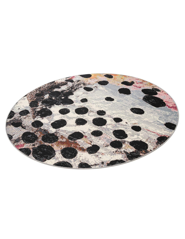 White and Black 6' 1 x 6' 1 Outdoor Modern Round Area Rug Weather Resistant for Patio, Deck, Terrace, Balcony, Porch 100% Polypropylene Modern Outside Carpet for Sale at Rug Engine