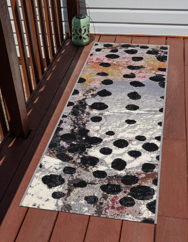 White and Black 2' 7 x 12' Outdoor Modern Runner Area Rug Weather Resistant for Patio, Deck, Terrace, Balcony, Porch 100% Polypropylene Modern Outside Carpet for Sale at Rug Engine
