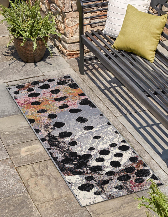 White and Black 2' x 6' 1 Outdoor Modern Runner Area Rug Weather Resistant for Patio, Deck, Terrace, Balcony, Porch 100% Polypropylene Modern Outside Carpet for Sale at Rug Engine