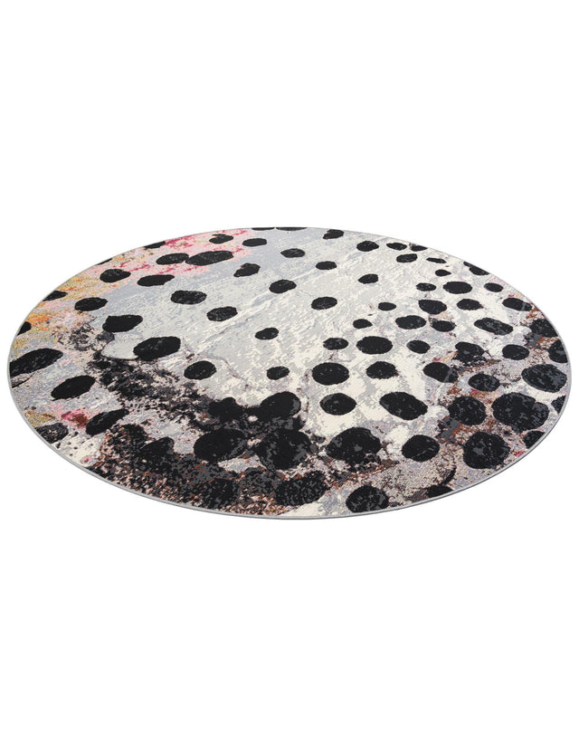 White and Black 7' 10 x 7' 10 Outdoor Modern Round Area Rug Weather Resistant for Patio, Deck, Terrace, Balcony, Porch 100% Polypropylene Modern Outside Carpet for Sale at Rug Engine