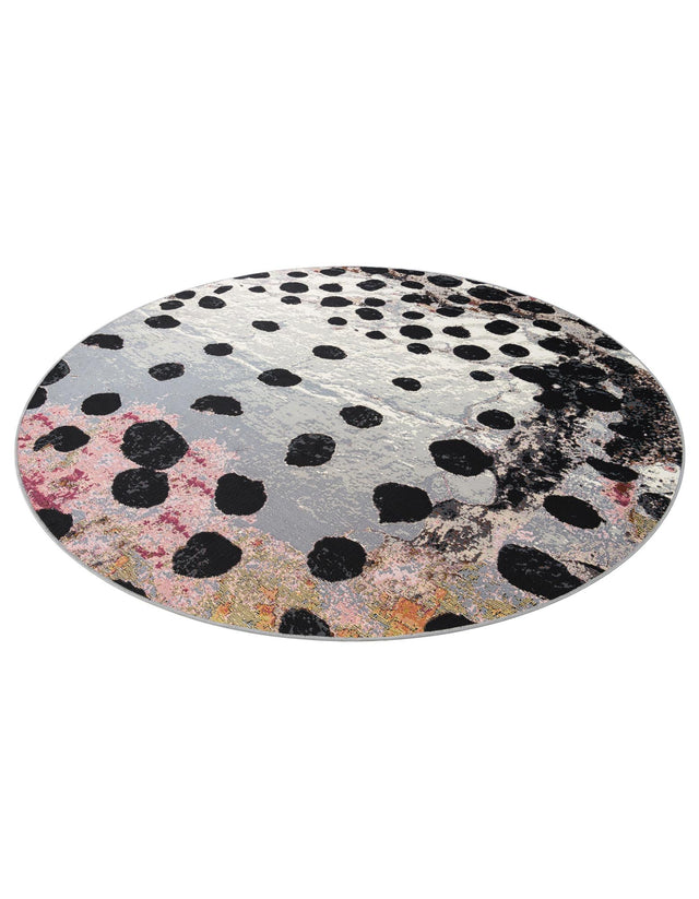 White and Black 7' 10 x 7' 10 Outdoor Modern Round Area Rug Weather Resistant for Patio, Deck, Terrace, Balcony, Porch 100% Polypropylene Modern Outside Carpet for Sale at Rug Engine