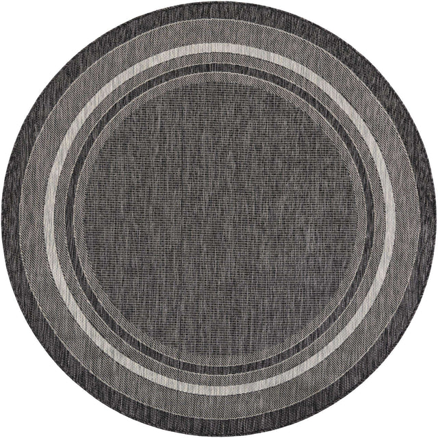 Black 6' 1 x 6' 1 Outdoor Border Round Area Rug Weather Resistant for Patio, Deck, Terrace, Balcony, Porch 100% Polypropylene Classic Bordered Carpet for Sale at Rug Engine