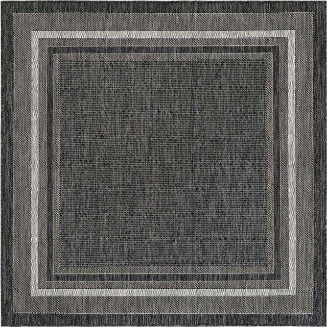 Black 6' 1 x 6' 1 Outdoor Border Square Area Rug Weather Resistant for Patio, Deck, Terrace, Balcony, Porch 100% Polypropylene Classic Bordered Carpet for Sale at Rug Engine