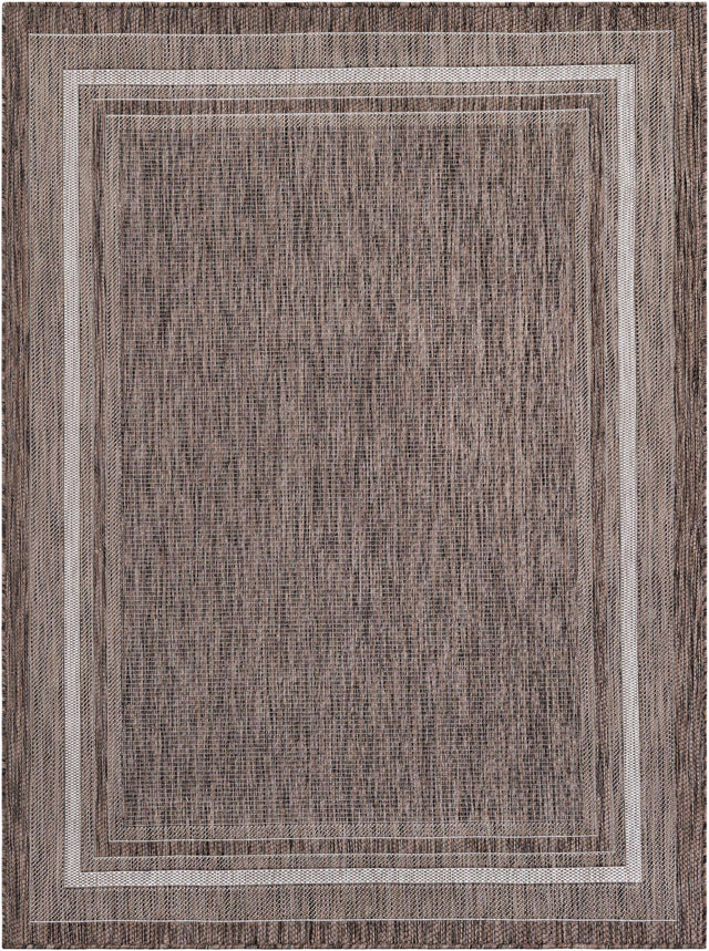 Brown 5' 3 x 7' 1 Outdoor Border Rectangle Area Rug Weather Resistant for Patio, Deck, Terrace, Balcony, Porch 100% Polypropylene Classic Bordered Carpet for Sale at Rug Engine