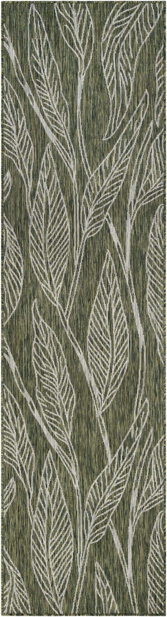 Green 2' 7 x 10' Outdoor Botanical Runner Area Rug Weather Resistant for Patio, Deck, Terrace, Balcony, Porch Polypropylene Garden Floral Tropical Carpet for Sale at Rug Engine