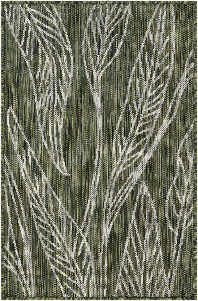Green 2' x 3' 1 Outdoor Botanical Rectangle Area Rug Weather Resistant for Patio, Deck, Terrace, Balcony, Porch Polypropylene Garden Floral Tropical Carpet for Sale at Rug Engine