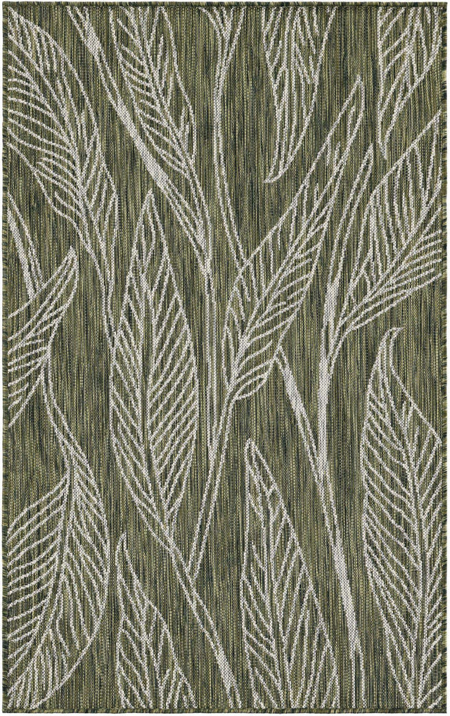 Green 3' 1 x 5' 3 Outdoor Botanical Rectangle Area Rug Weather Resistant for Patio, Deck, Terrace, Balcony, Porch Polypropylene Garden Floral Tropical Carpet for Sale at Rug Engine