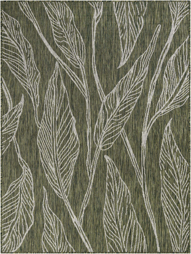 Green 5' 3 x 7' 1 Outdoor Botanical Rectangle Area Rug Weather Resistant for Patio, Deck, Terrace, Balcony, Porch Polypropylene Garden Floral Tropical Carpet for Sale at Rug Engine