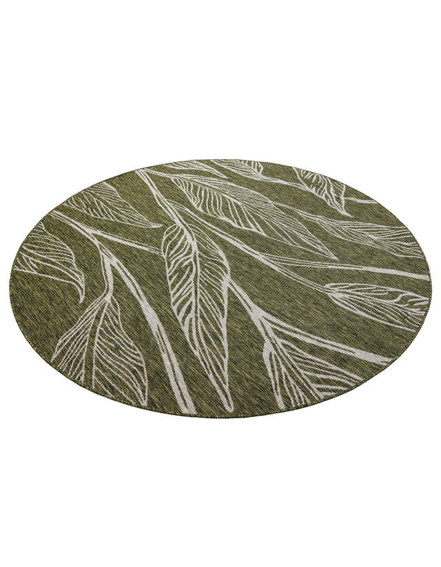 Green 7' 10 x 7' 10 Outdoor Botanical Round Area Rug Weather Resistant for Patio, Deck, Terrace, Balcony, Porch Polypropylene Garden Floral Tropical Carpet for Sale at Rug Engine