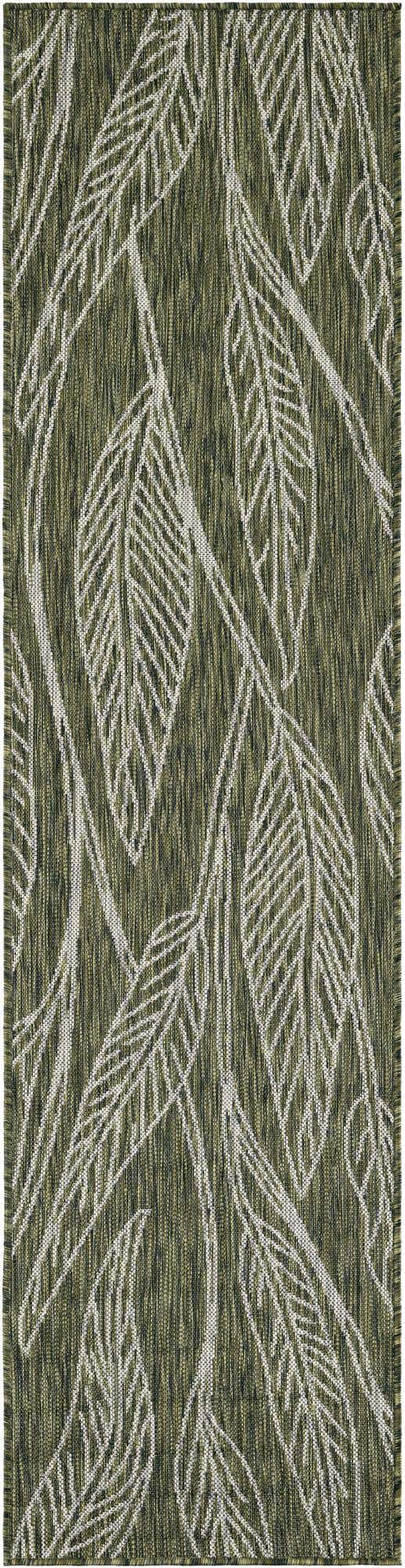 Green 2' x 8' Outdoor Botanical Runner Area Rug Weather Resistant for Patio, Deck, Terrace, Balcony, Porch Polypropylene Garden Floral Tropical Carpet for Sale at Rug Engine