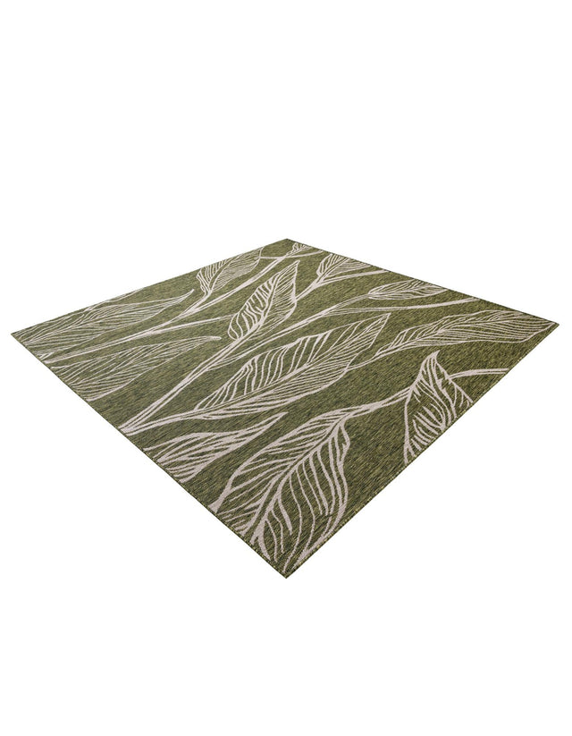 Green 7' 10 x 7' 10 Outdoor Botanical Square Area Rug Weather Resistant for Patio, Deck, Terrace, Balcony, Porch Polypropylene Garden Floral Tropical Carpet for Sale at Rug Engine