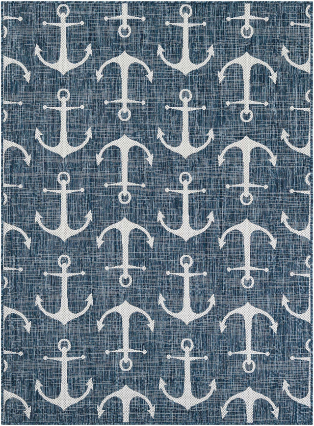 Blue 5' 3 x 7' 1 Outdoor Coastal Rectangle Area Rug Weather Resistant for Patio, Deck, Terrace, Balcony, Porch 100% Polypropylene Coastal Decor Carpet for Sale at Rug Engine