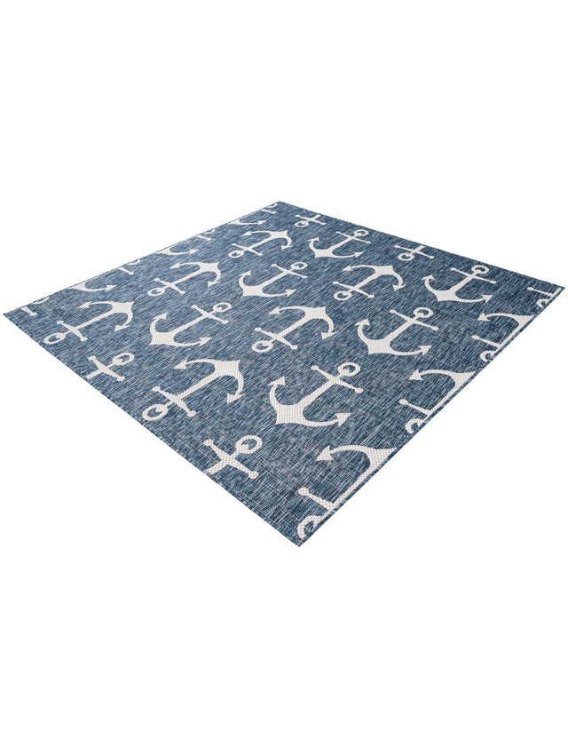 Blue 6' 1 x 6' 1 Outdoor Coastal Square Area Rug Weather Resistant for Patio, Deck, Terrace, Balcony, Porch 100% Polypropylene Coastal Decor Carpet for Sale at Rug Engine